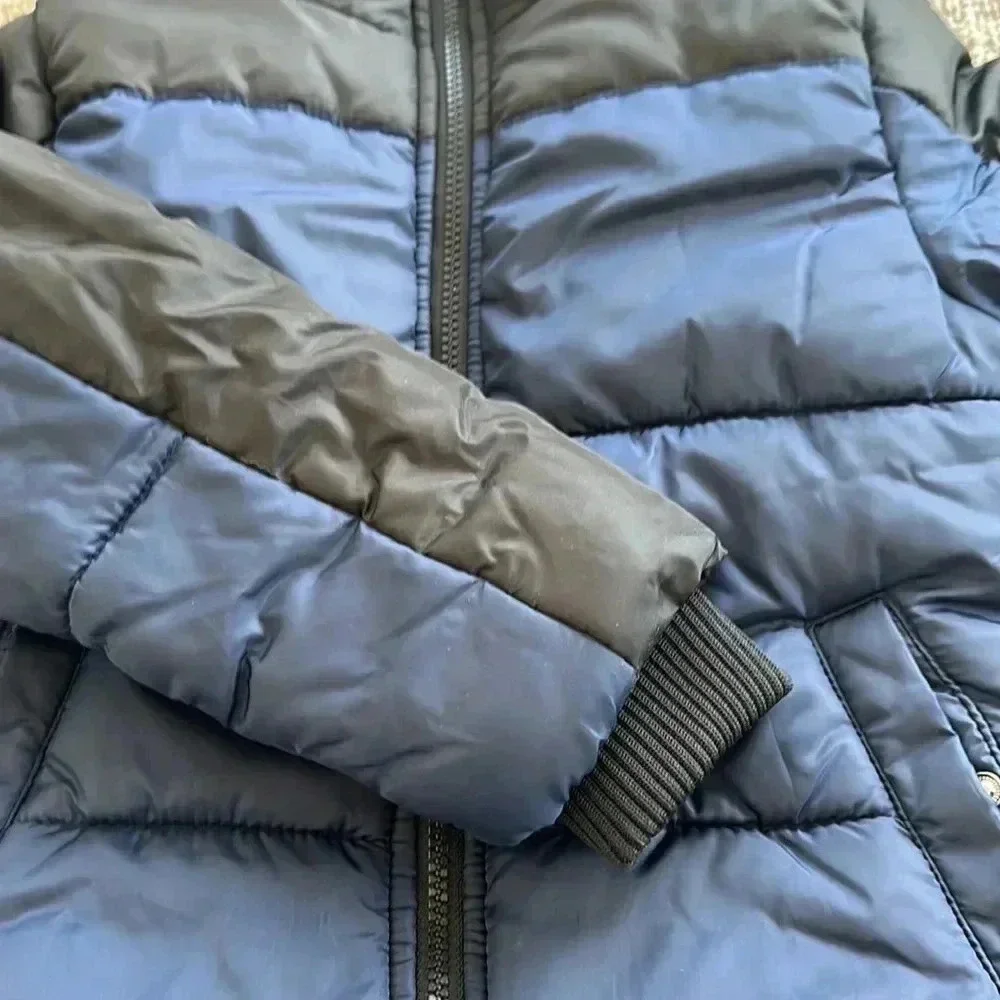 Calvin Klein Jeans boys fleece lined puffer jacket with hoodie blue/black size 4